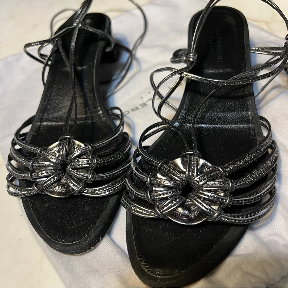 Robert Clergerie Paris Strappy Sandal 1 3/4” Heel Size 10.5B Metallic Blk/Gray - Picture 11 of 13